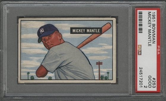 1951 Bowman #253 Mickey Mantle Rookie Card - PSA GD 2